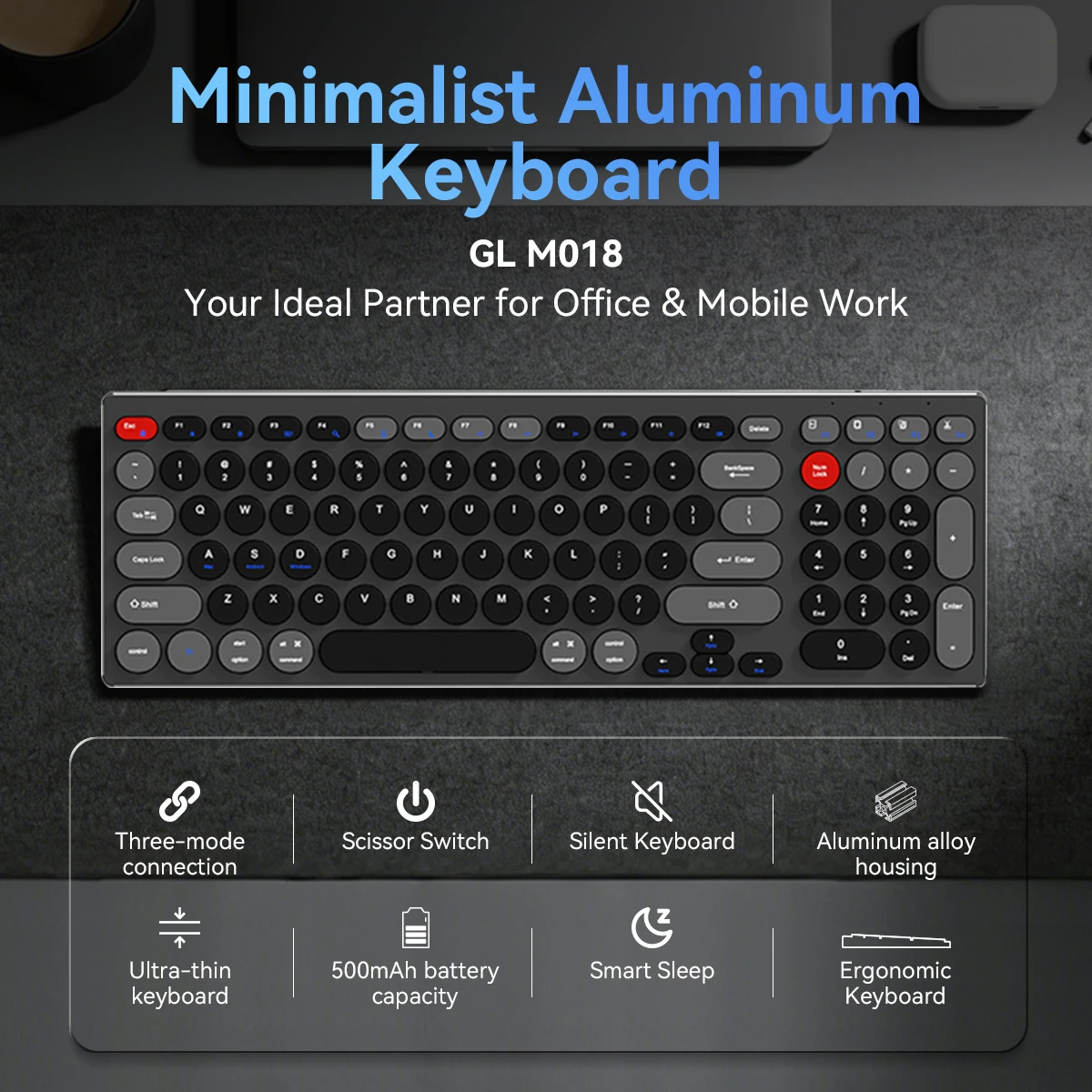 Gaming Keyboard Thocky - Klawiatura GULIAN KB-M018 ze stopu aluminium,